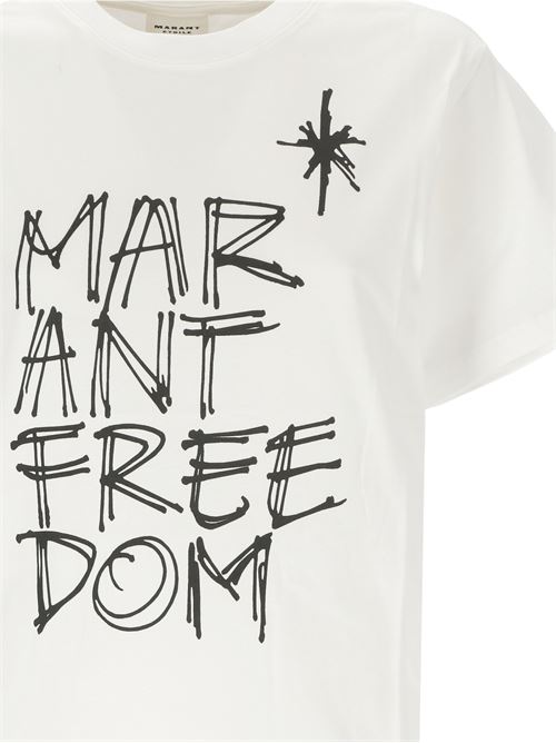 T-shirt bianca con stampa di slogan MARANT ETOILE | TS0147FAB3N07E20WH